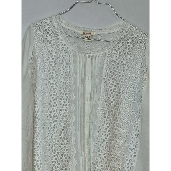 Sundance Women's Small White Sheer Lace Button Front Blouse 3/4 Sleeve Elegant - Picture 9 of 9